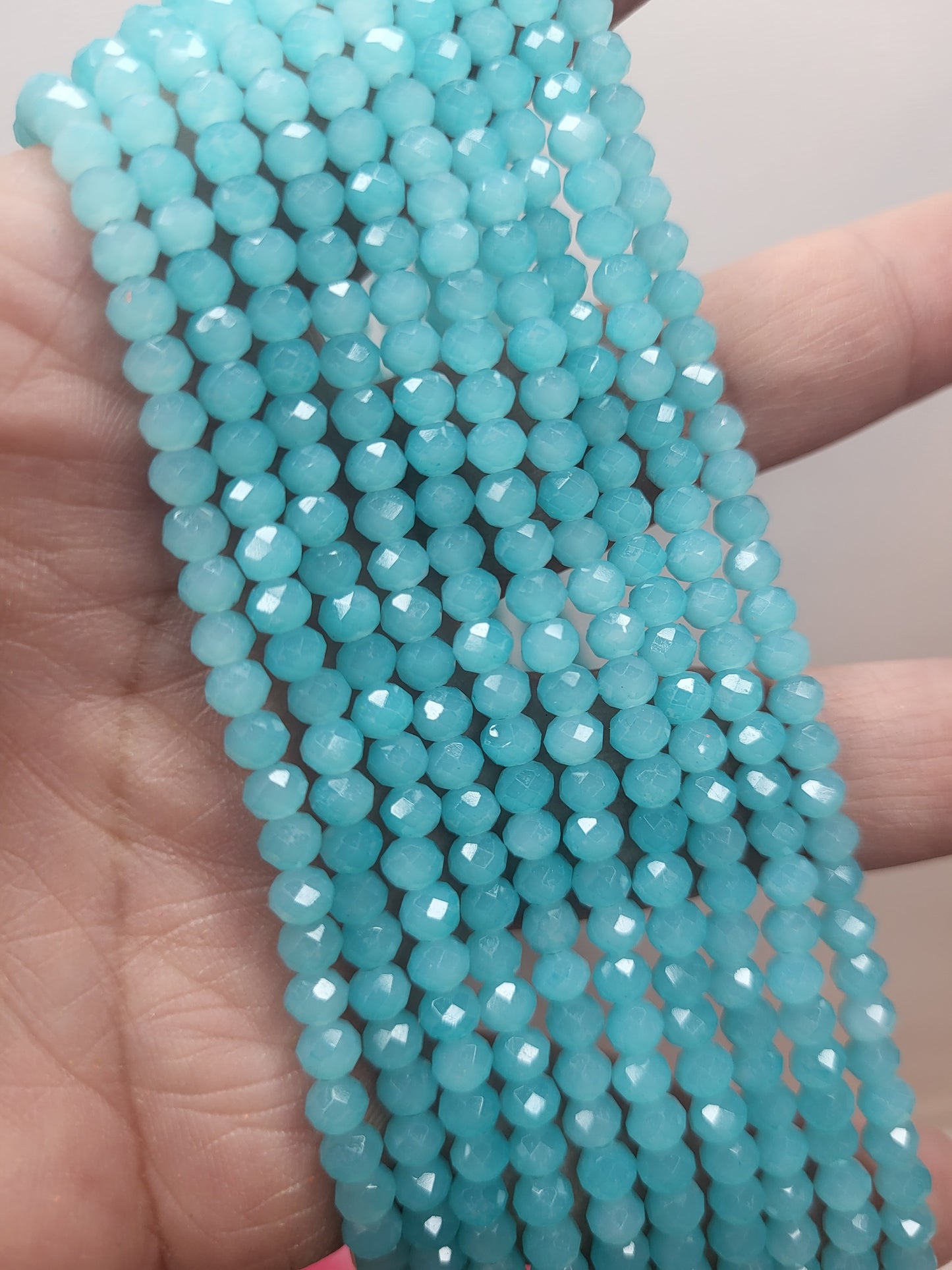 Rondelle faceted 4mm Candy Jade glass beads