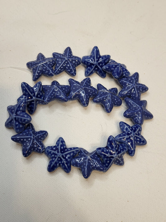 Large blue Porcelain Starfish Bead Strand